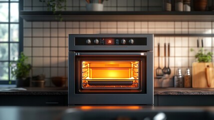Fototapeta premium Sleek modern kitchen appliances in use
