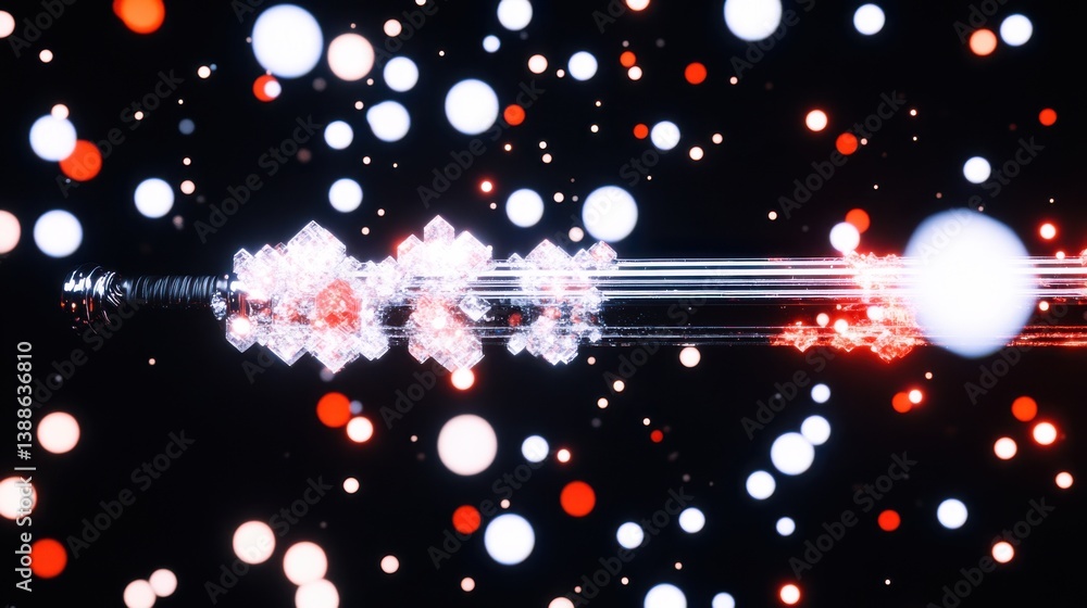 Poster abstract visualization of light bursts in a dark space with sparkling particles and shimmering refle