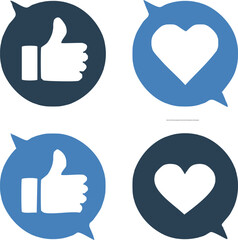 Obraz premium Like, comment, share icon buttons and Thumbs up and love heart flat icon