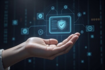 Cybersecurity Shield in Hand: Data Protection, Network Security, and Digital Safety Concept for Business and IT Solutions