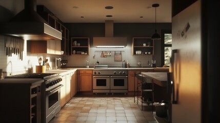 A simple kitchen setup with a table and chairs. Ideal for interior design concepts