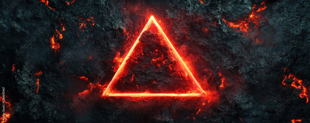 Poster a red triangle is lit up in the background of a black and red background. the triangle is surrounded