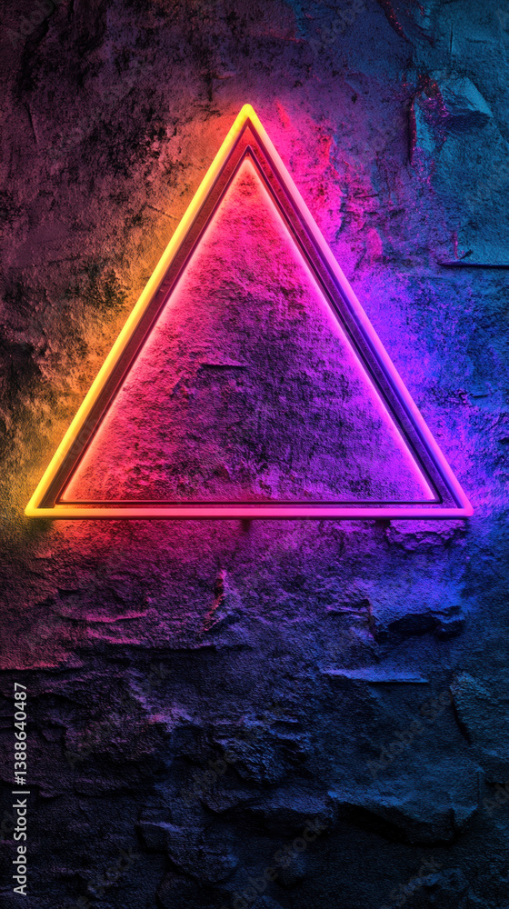 Poster a neon triangle is lit up against a dark background. the triangle is bright and colorful, creating a
