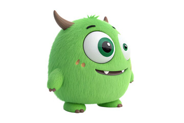 Fototapeta premium cute Green monster kawaii style on transparent background, 3D rendering-generated by ai