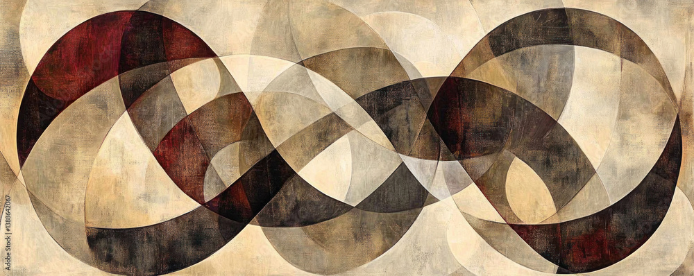 Poster a painting of circles with a red line in the middle. the circles are of different sizes and colors. 
