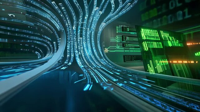 Digital Network: A captivating depiction of an abstract data flow network, illustrating the interconnectedness of digital information in a dynamic and futuristic design.