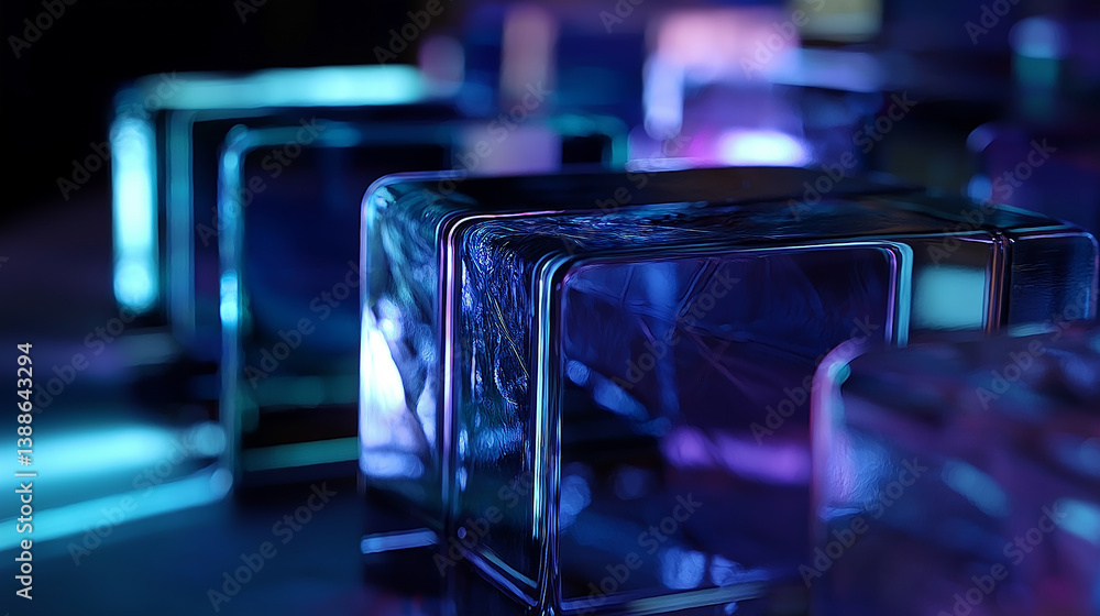 Aufkleber ice cubes glowing in neon light creating a futuristic atmosphere