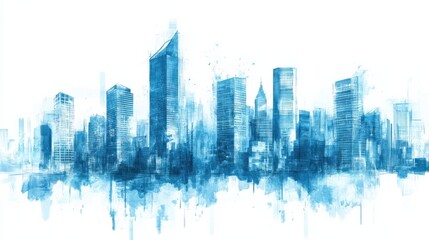 Fototapeta premium Artistic Blue Watercolor City Skyline for Modern Design Projects