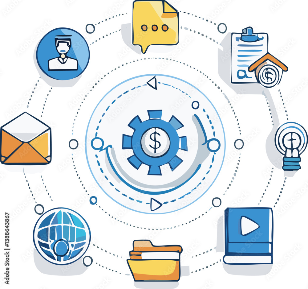 Poster simple set of business communication related vector line icons