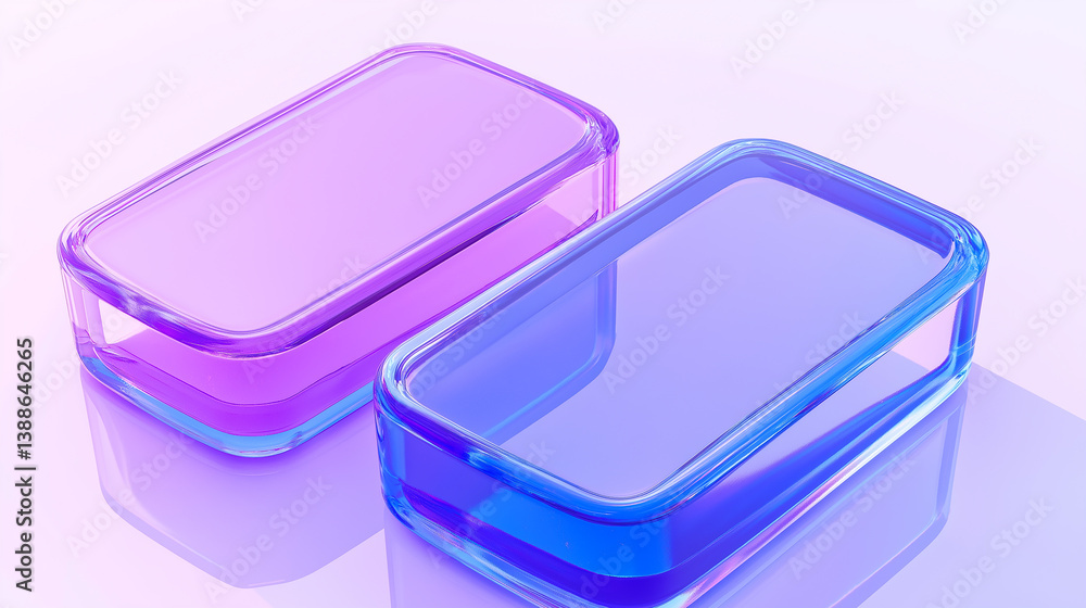 Aufkleber two colorful glass rectangular containers reflecting on gradient background