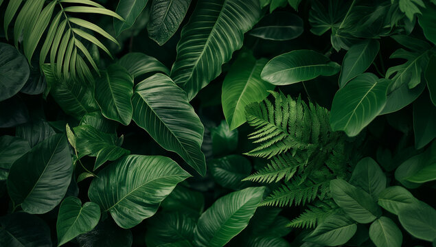 Fototapeta Green tropical leaves texture, perfect for eco, spa, and nature design themes