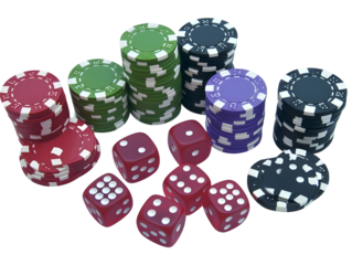 Casino Chips And Dice 3D Illustration On Transparent Background