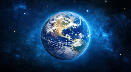 Planet Earth glowing over deep space with stars, stunning cosmic background

