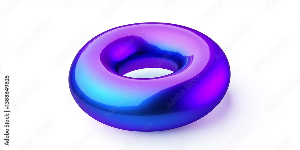 Poster glossy torus floating on white background with blue and purple gradient