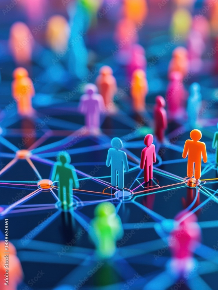 Aufkleber colorful figures connect on digital grid to represent diverse customer insights and personalized mar