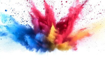 Colorful powder burst in vibrant red, blue, and yellow, symbolizing energy and creativity.
