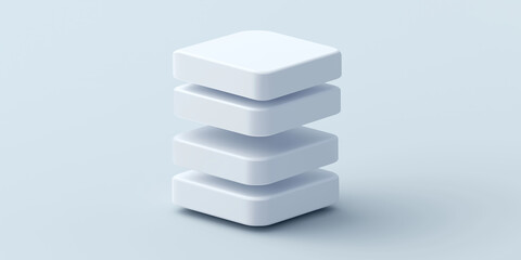 Four white data storage units balancing on a light blue background