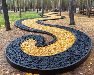 Obraz premium A winding path through a park filled with fallen leaves