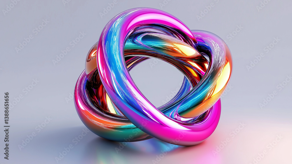 Poster Iridescent intertwined rings creating a modern and abstract design