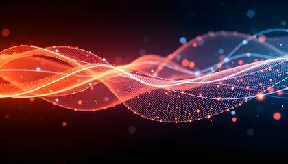 A flowing wave of digital connections, made of glowing particles and lines