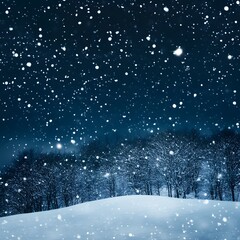 Naklejka premium Snowy Night Landscape Winter Scene Snowfall Trees