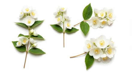 Obraz premium Delicate jasmine blossoms arranged for a clean, elegant floral composition, showcasing natural beauty