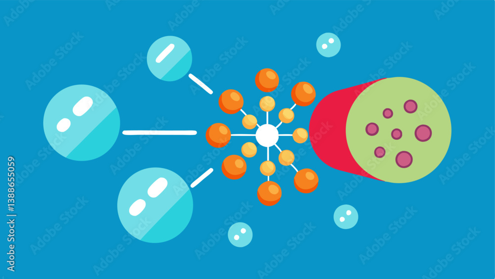 Poster nanocapsules in action graphic representation of nanocapsules bursting and releasing active ingredie