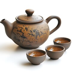 Teapot and Cups on White Background