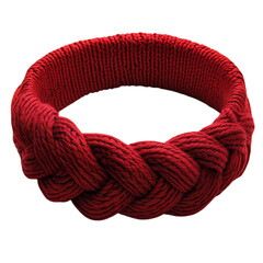Woolen Headband in Bright Red with Braided Design Isolated on Transparent Background