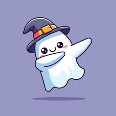 Cute Ghost Dabbing Cartoon Vector Icon Illustration. Holiday Halloween Icon Concept Isolated Premium Vector. Flat Cartoon Style