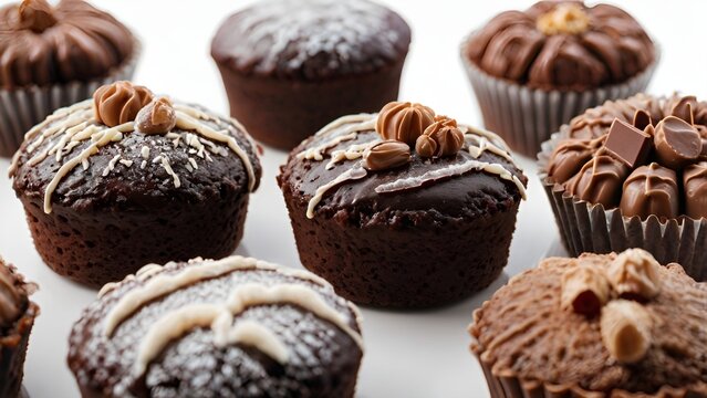 Gourmet Chocolate Desserts with Creamy Center &ndash; Top View on White Background