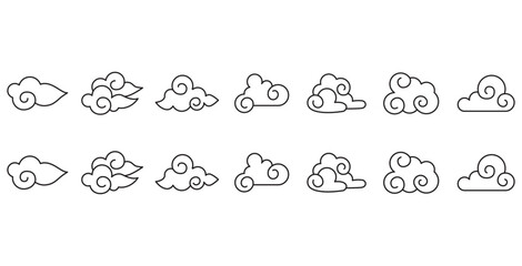 Weather icons, various clouds in line shape. Weather editable stroke icons set isolated on transparent background line vector illustration. Stock vector. Eps 10. Icon set