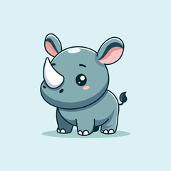 Cute Baby Rhino Cartoon Vector Icon Illustration. Animal Nature Icon Concept Isolated Premium Vector. Flat Cartoon Style
