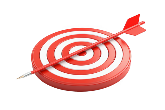 Isolated 3D Illustration of a Red Target with Arrow on Transparent Background