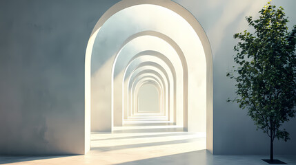 Fototapeta premium Elegant arches in a modern corridor design. Sunken Cosmos. Illustration