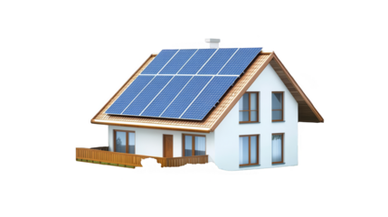 Isolated 3D Illustration of a White House with Solar Panels on Transparent Background