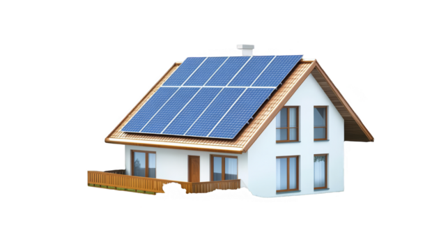 Isolated 3D Illustration of a White House with Solar Panels on Transparent Background