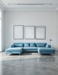 Fototapeta premium Sophisticated lounge area in a modern minimalist style, featuring artwork templates