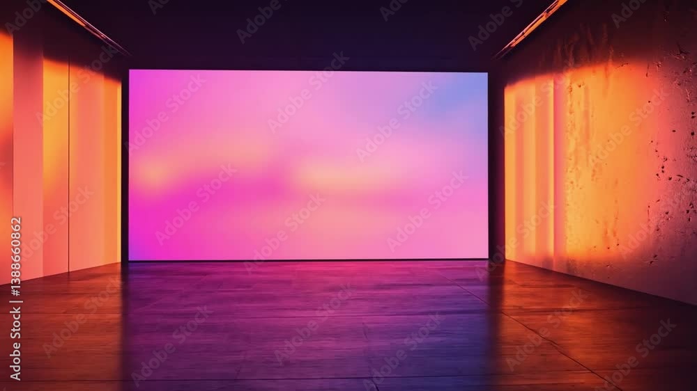 Poster neon illuminated space: an artistic composition of an empty room, drenched in an expressive, immersi