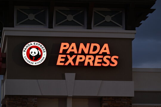 Panda Express at night, popular chain of Asian fusion fast food restaurants