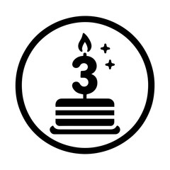 Birthday candle icon for 3 year old with transparent background