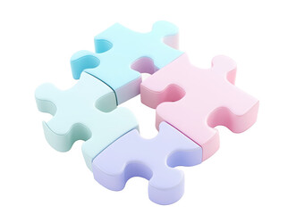 Fototapeta premium 3D icon of three colored puzzle pieces, in pastel colors, with a transparent background