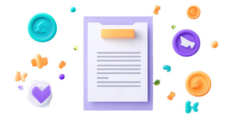 Illustration of Digital Contract with Coins and Purple Background