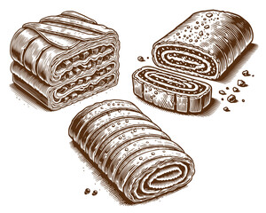 Strudel Pastry vector illustration set