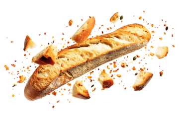 Isolated Baked Baguette Illustration On Black Background With Crispy Texture