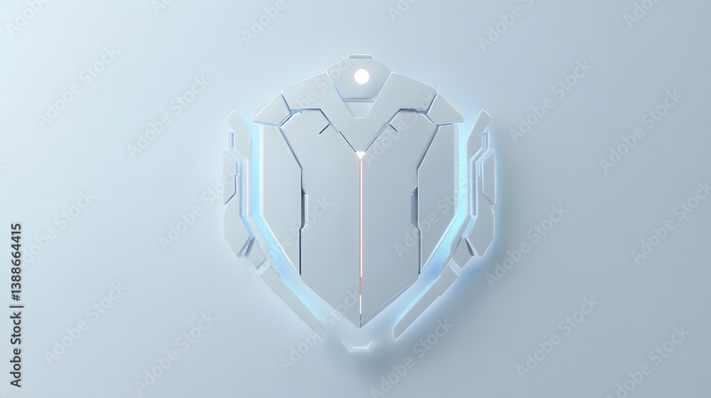 Poster cyber security safety shield in minimalistic style. 3d vector illustration. white background