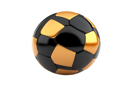 Isolated 3D Illustration Of Gold And Black Soccer Ball On Transparent Background - Powered by Adobe