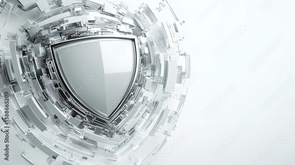 Poster cyber security safety shield in minimalistic style. 3d vector illustration. white background