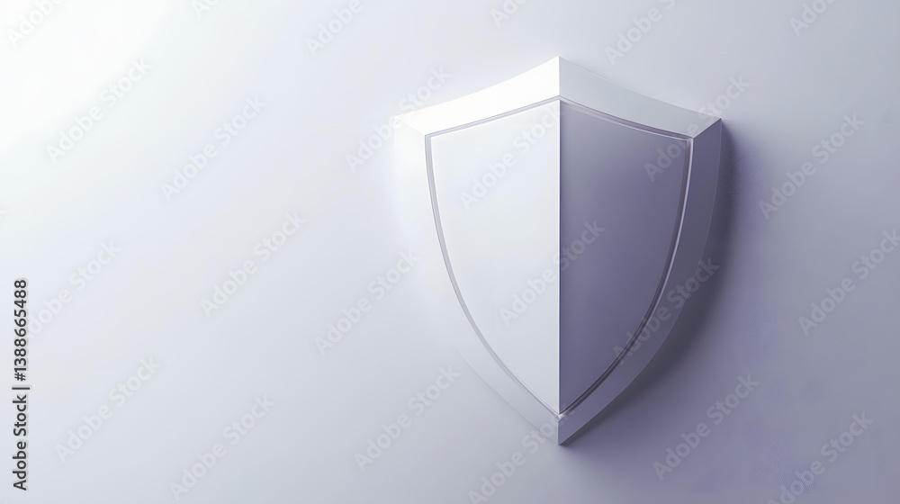 Poster cyber security safety shield in minimalistic style. 3d vector illustration. white background