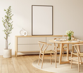 Elegant and Modern Dining Room Interior with Wooden Furniture and Art